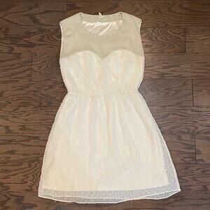 Needle & Threads Gold Ivory Metallic Sheer Overlay Dress Size Medium